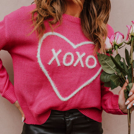 XOXO Round Neck Drop Shoulder Sweater