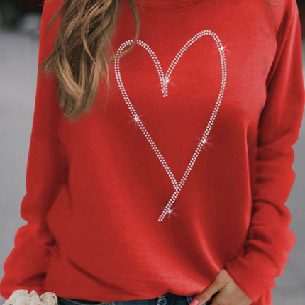 Valentine's Day Rhinestone Heart Long Sleeve Sweatshirt