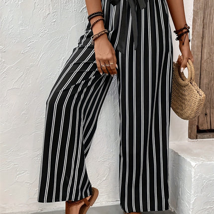 Striped High Waist Wide Leg Pants