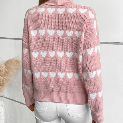 Heart Turtleneck Dropped Shoulder Sweater