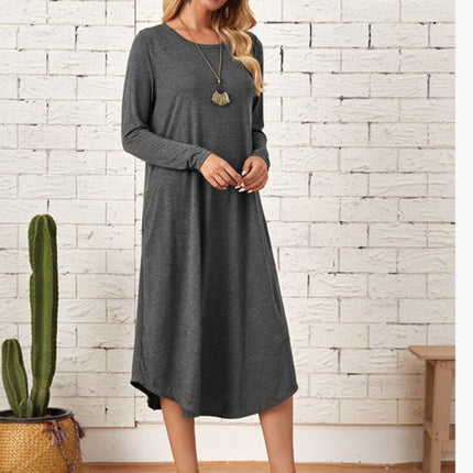 Pocketed Round Neck Long Sleeve Tee Dress