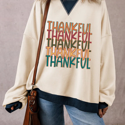 THANKFUL Round Neck Long Sleeve Sweatshirt