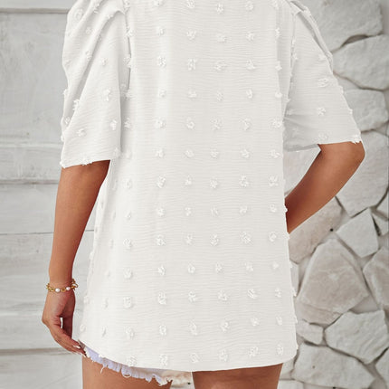 Swiss Dot Round Neck Short Sleeve Blouse