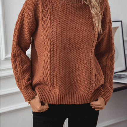 Cable-Knit Mock Neck Long Sleeve Sweater