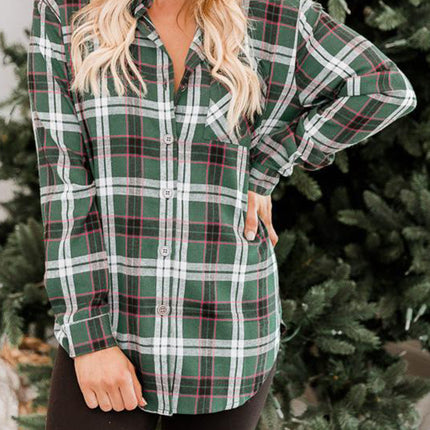 Plaid Collared Neck Long Sleeve Shirt