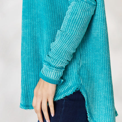 Zenana Oversized Washed Waffle Long Sleeve Top