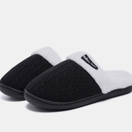 Horn Buckle Furry Texture Flat Slippers