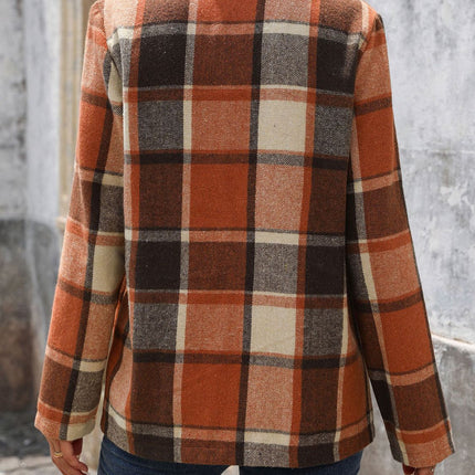 Perfee Plaid Button Down Lapel Collar Blazer
