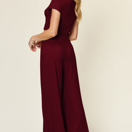 Double Take Full Size Round Neck Top and Pants Set