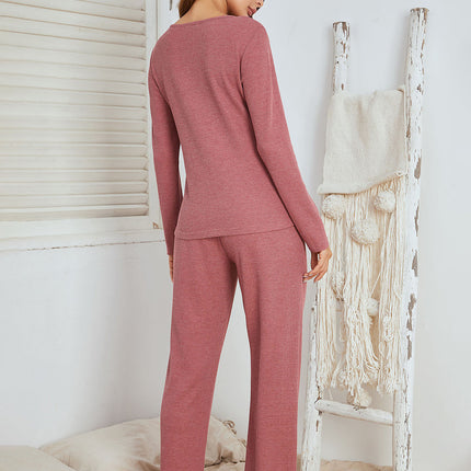 Notched Long Sleeve Top and Pants Set