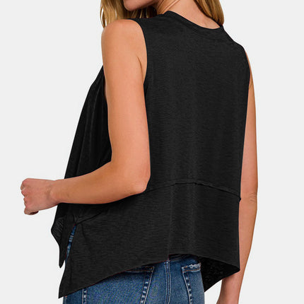 Zenana Exposed Seam Slit Round Neck Tank