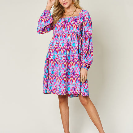 Double Take Full Size Printed Long Sleeve Dress