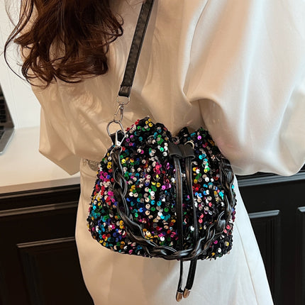 Sequin Drawstring Bucket Bag