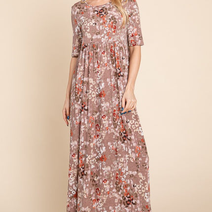 BOMBOM Printed Shirred Maxi Dress