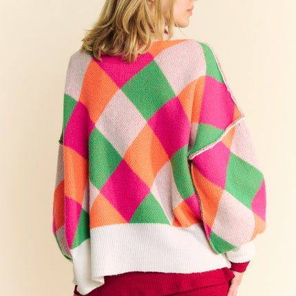 Davi & Dani Exposed Seam Color Block Dropped Shoulder Sweater