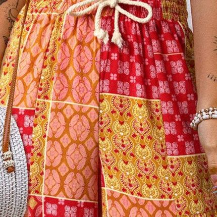 Full Size Drawstring Printed Wide Leg Pants