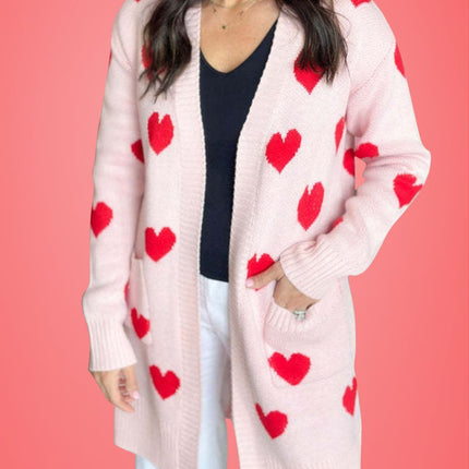 Heart Open Front Long Sleeve Cardigan