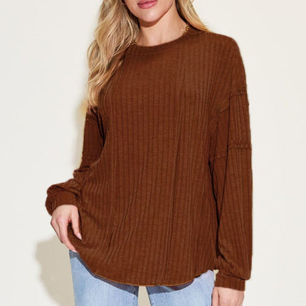 Basic Bae Full Size Ribbed Round Neck Long Sleeve T-Shirt