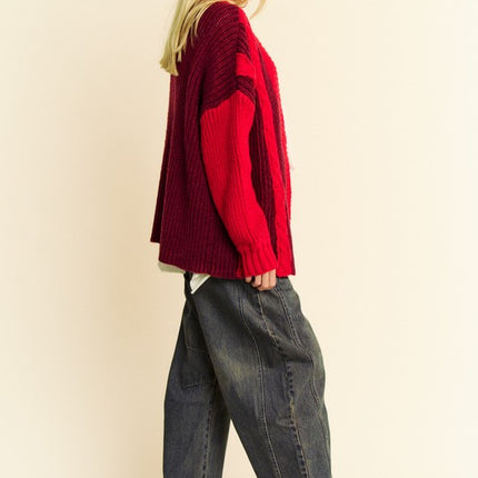 Davi & Dani Cable-Knit Color Block Open Front Cardigan