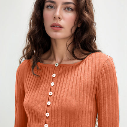 Basic Bae Texture Button Up Round Neck Long Sleeve Top