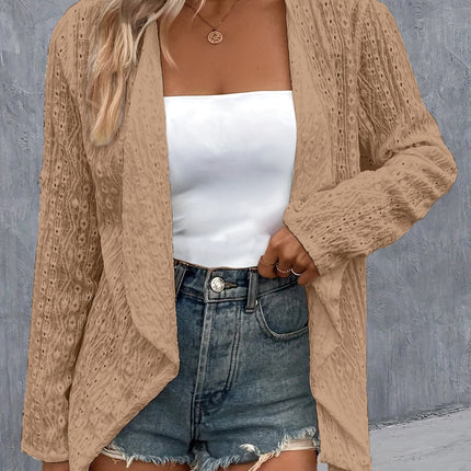 Eyelet Roll-Tab Sleeve Cardigan