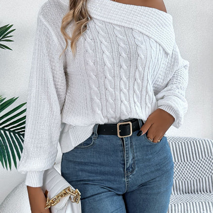 Cable-Knit One Shoulder Long Sleeve Sweater