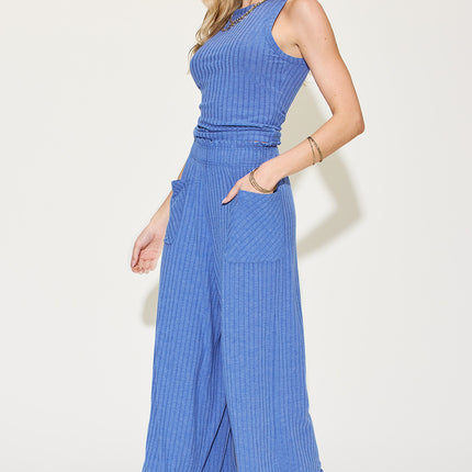 Basic Bae Full Size Ribbed Tank and Wide Leg Pants Set