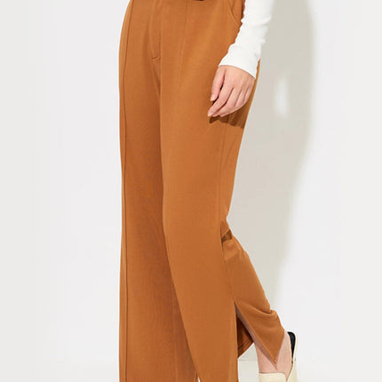 Slit Wide Leg Pants with Pockets