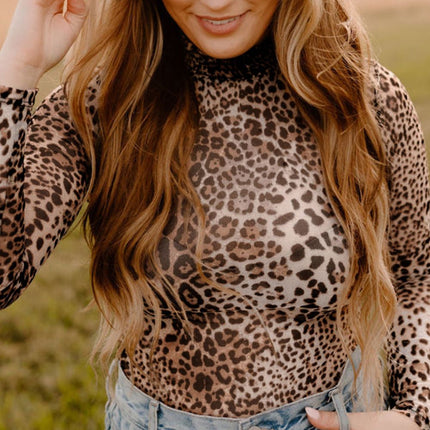 Turtleneck Leopard Long Sleeve Bodysuit