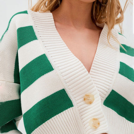 Striped Button Down Drop Shoulder Cardigan