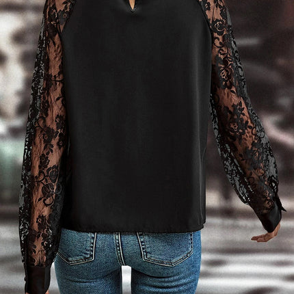 Cutout Lace Detail Long Sleeve Blouse