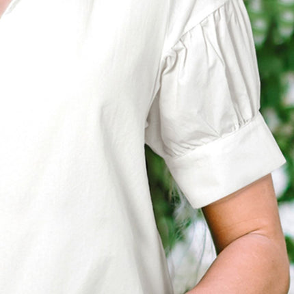 Notched Short Sleeve Blouse