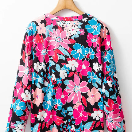 Floral Notched Long Sleeve Blouse