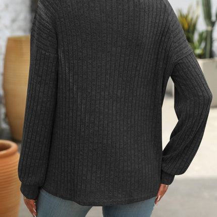 Decor Button Long Sleeve Ribbed T-Shirt