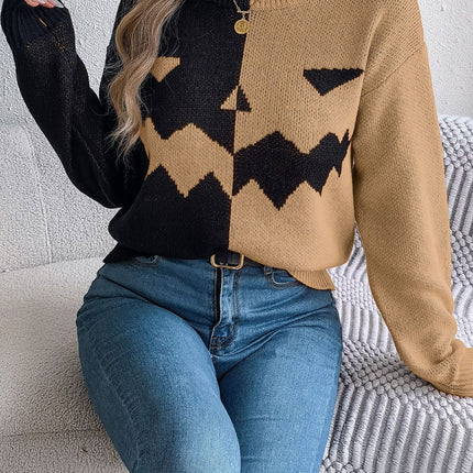 Contrast Round Neck Long Sleeve Sweater