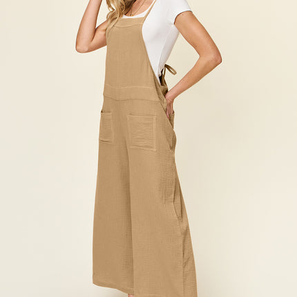 Double Take Full Size Texture Sleeveless Wide Leg Overall