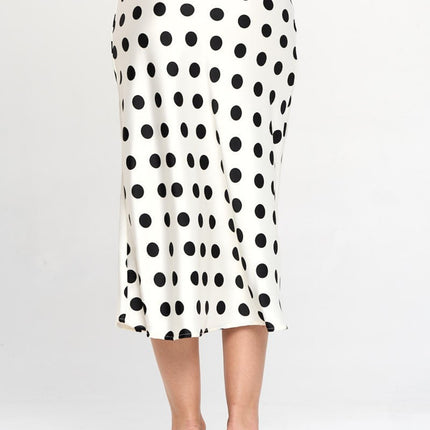 RENEE C Polka Dot Satin Midi Skirt