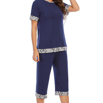 Round Neck Short Sleeve Top and Capris Pants Lounge Set