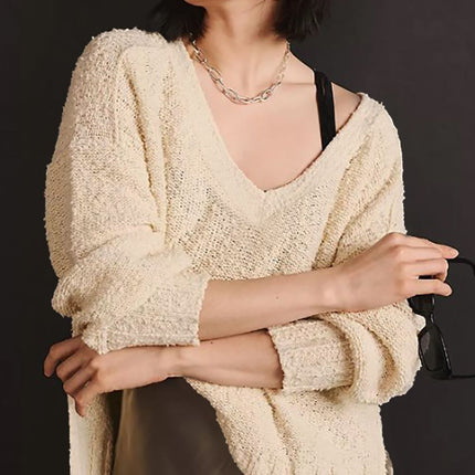 V-Neck Dropped Shoulder Sweater