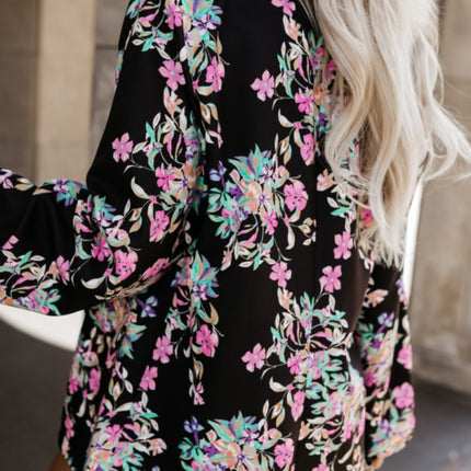 Tied Printed Collared Neck Long Sleeve Jacket