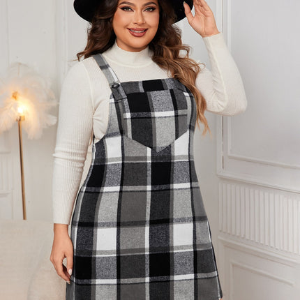 Honey Plus Size Plaid Wide Strap Overall Dress