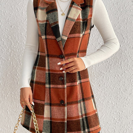 Plaid Button Up Vest Coat