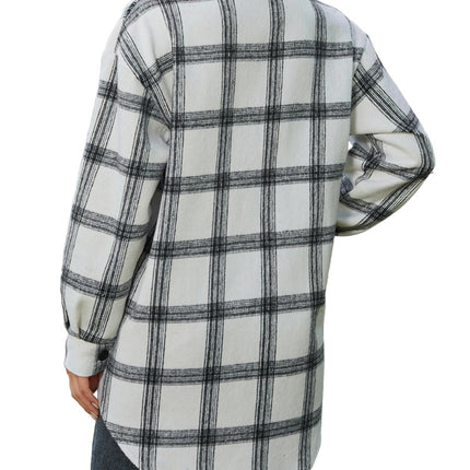 Plaid Collared Neck Long Sleeve Shacket