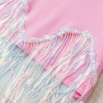 MAMA Sequin Fringe Round Neck T-Shirt