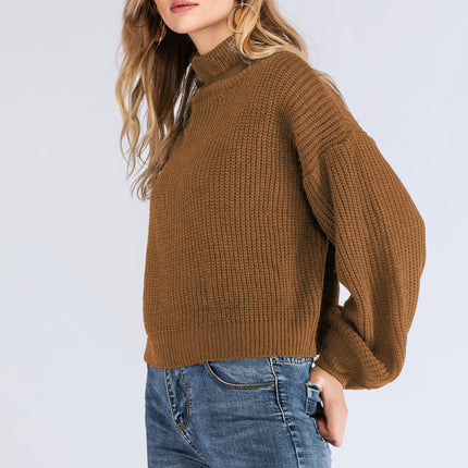 Double Take Turtleneck Rib-Knit Dropped Shoulder Sweater