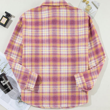 Plaid Collared Neck Button Up Shacket