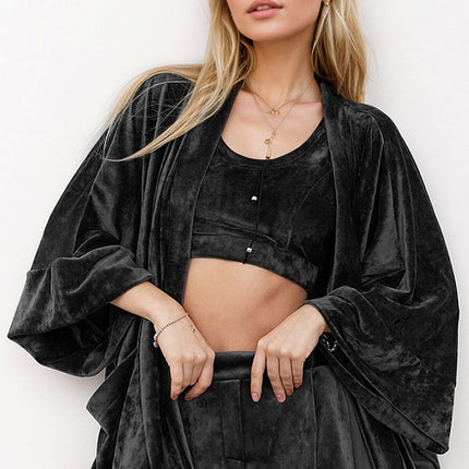 Basic Bae Buttery-Soft Bra, Open Front Cardigan and Shorts Set