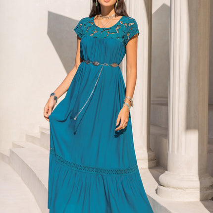 Round Neck Short Sleeve Maxi Dress