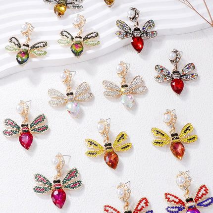 Natural Stone Bee Dangle Earrings