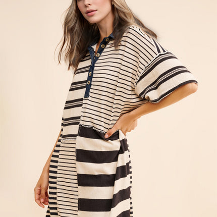 Exposed Seam Striped Half Sleeve Mini Dress